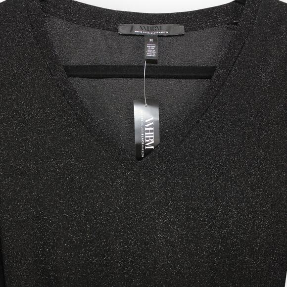 NEW Medium WHBM Long Sleeve Sparkle Knit Black Metallic V-Neck Stretch - Picture 3 of 9